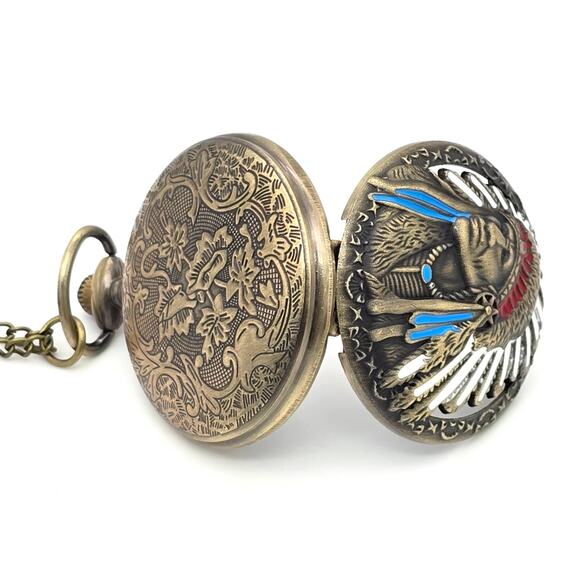 Tribal Chief Pocket Watch - Native American Art, Indian Motorcycle Gift Keepsake - Picture 4 of 9